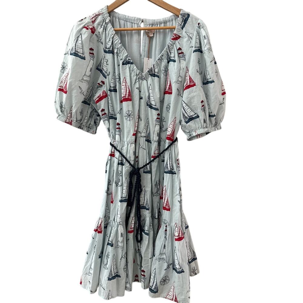 Pink Chicken The Emily Dress Tie Waist in Nautical Adventure Size XL - Picture 5 of 11